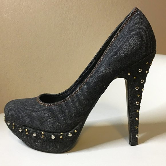 Fahrenheit Shoes - FRH Dark Denim Studded Platform Heels